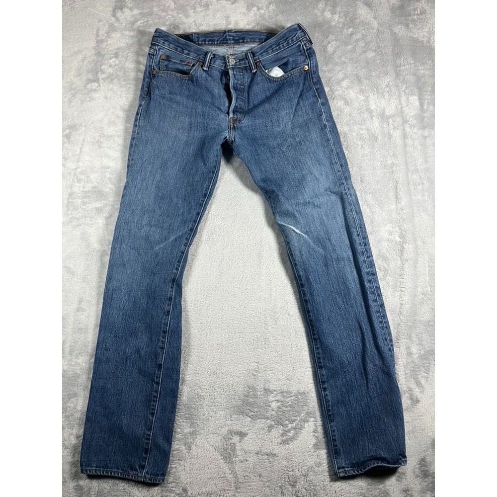 Levis 501 Jeans Mens 32x34 Blue Straight Button Fly Medium Wash Distressed